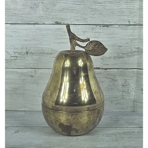 Vintage Brass Pear Trinket Storage Stash Dish Lidded Container 7.5”